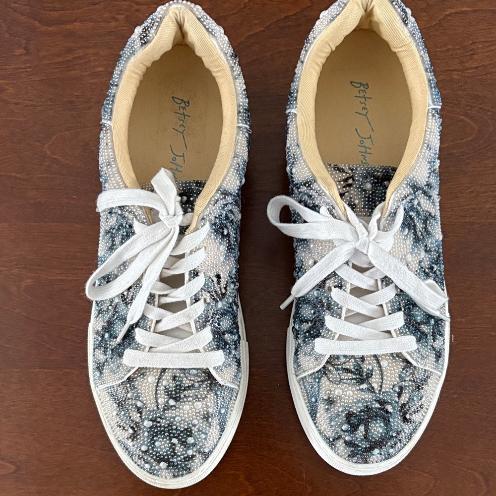 Betsey Johnson Beaded Sneakers - Black and White